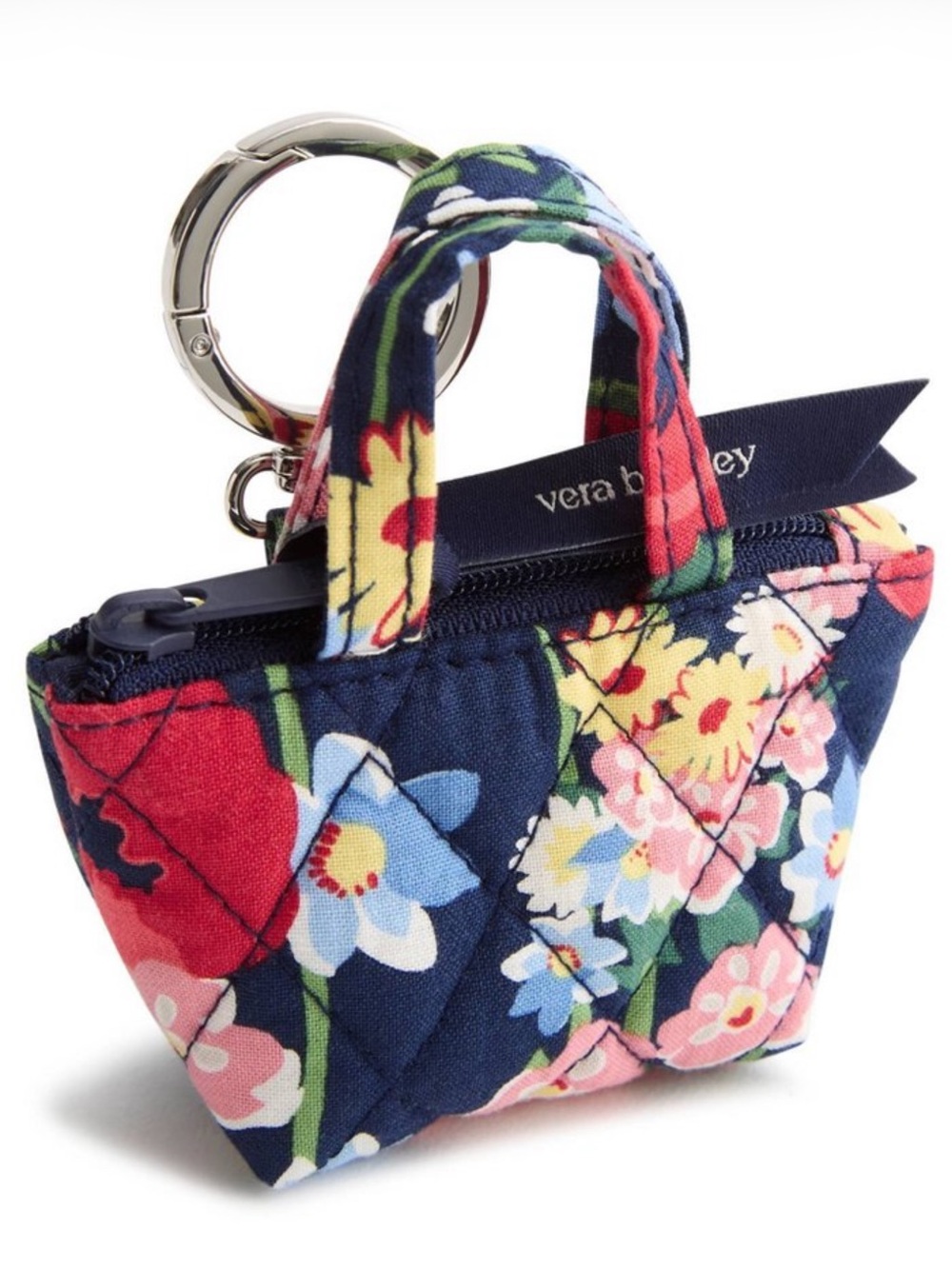 Vera Bradley Poppy Meadow Essential
Mini Quilted Tote Bag Charm Navy Blue